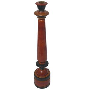 Biedermeier Style Candlestick 15" High Brown Black Wood